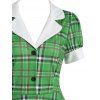 Plaid Mock Button Lapel Dress - GREEN 2XL