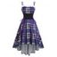 Robe Haute Basse à Carreaux en Fausse Fourrure Insérée à Lacets à Taille Empire - Pourpre M