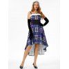 Plaid Faux Fur Insert Lace Up Corset Waist High Low Dress - PURPLE XL