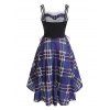 Plaid Faux Fur Insert Lace Up Corset Waist High Low Dress - PURPLE XL