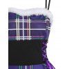 Plaid Faux Fur Insert Lace Up Corset Waist High Low Dress - PURPLE XL