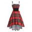 Robe Haute Basse à Carreaux en Fausse Fourrure Insérée à Lacets à Taille Empire - Rouge M
