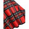 Plaid Faux Fur Insert Lace Up Corset Waist High Low Dress - RED XL