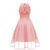 Lace Insert Cutout Sleeveless Dress - LIGHT PINK M