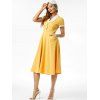 Colorblock Mock Button Rolled Cuff Pocket Dress - YELLOW L