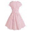 Polka Dots Print Vintage Dress Button Pockets Frilled A Line Dress Notched Collar Flare Dress - RED M