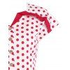 Notched Collar Pockets Button Front Polka Dot Dress - RED L