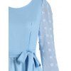 Belted Chiffon Textured Sleeve Swing Dress - LIGHT BLUE M
