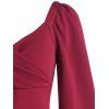 Puff Sleeve Sweetheart Neckline Pencil Dress - DEEP RED L