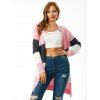 Cardigan Ouvert en Avant en Blocs de Couleurs en Tricot à Câble - Rose clair XL