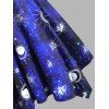 Robe Mouchoir à Imprimé Galaxie et Carreaux à Epaule Dénudée à Demi-zip - Bleu M
