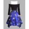Galaxy Plaid Print Cold Shoulder Half Zip Handkerchief Dress - BLUE L