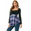 Ruched Bust Plaid Lace Up T Shirt - BLACK XXL