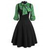 Robe à Carreaux Inséré avec Nœud en Ligne A à Taille Haute Longueur à Genou - Vert XL