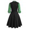 Robe à Carreaux Inséré avec Nœud en Ligne A à Taille Haute Longueur à Genou - Vert XL