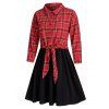 Front Tie Plaid Top And Sleeveless A Line Dress Set - multicolor A L