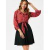Front Tie Plaid Top And Sleeveless A Line Dress Set - multicolor A M
