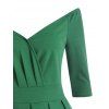 Raglan Sleeve Off Shoulder Surplice Ruched A Line Dress - GREEN M