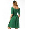 Raglan Sleeve Off Shoulder Surplice Ruched A Line Dress - GREEN XL