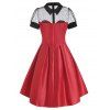 Mesh Insert Belted Prom Dress - RED M