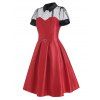 Mesh Insert Belted Prom Dress - RED M