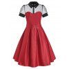 Mesh Insert Belted Prom Dress - RED XL