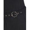 Gigot Sleeve Slit Belted Midi Dress - BLACK M