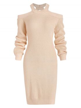Cold Shoulder Lantern Sleeve Mini Sweater Dress