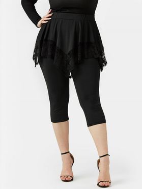 Plus Size Lace Insert Cropped Skirted Pants