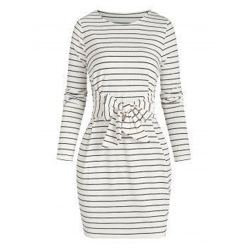 

Striped Belted Mini Bodycon Dress, White