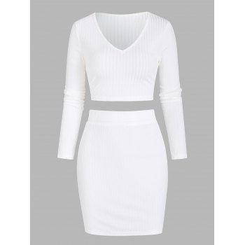 

Wide Rib Long Sleeve Matching Skirt Set, White