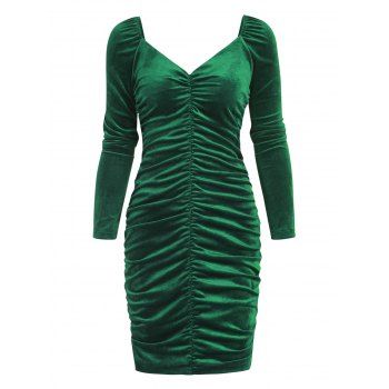 

Velour Ruched Mini Slinky Dress, Deep green