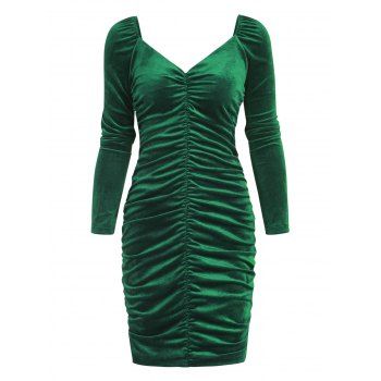 

Velour Ruched Mini Slinky Dress, Deep green