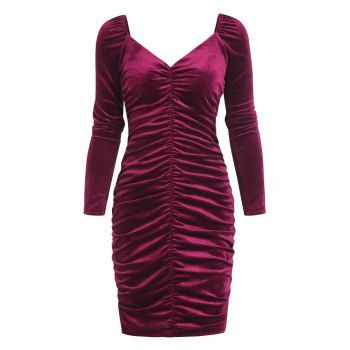 

Velour Ruched Mini Slinky Dress, Deep red