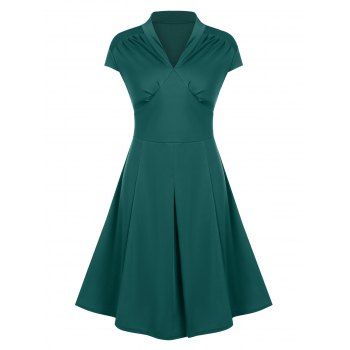 

Vintage Plunge Ruched Pin Up Dress, Deep green