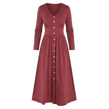 

Mock Button Empire Waist Shirred Detail Midi Dress, Deep red
