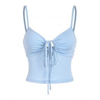 

Drawstring Keyhole Crop Camisole, Light blue