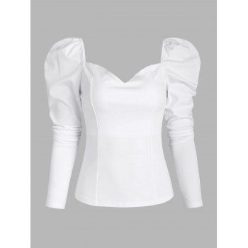 

Sweetheart Neckline Puff Sleeve Princess Seam T Shirt, White
