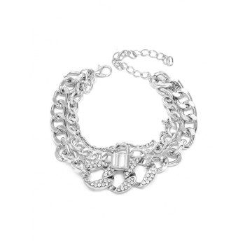 

Punk Lock Layered Thick Chain Rhinestone Bracelet, Silver