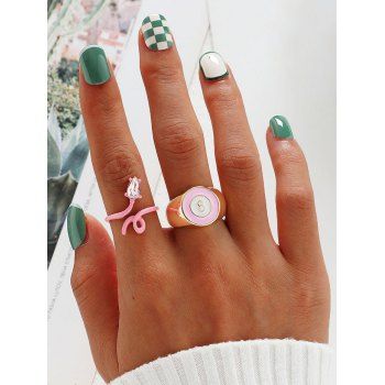 

2 Pcs Snake Glazed Metal Chunky Ring Set, Multicolor a