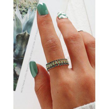 

3 Pcs Rhinestone Inlaid Chain Ring Set, Green