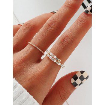 

2 Pcs Faux Pearl Rhinestone Chain Rings Set, Golden