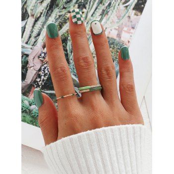 

3 Pcs Metal Chain Glazed Ring Set, Green