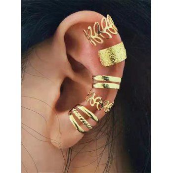 

5 Pcs Hollow Leaf Layered Metal Ear Cuff Set, Golden