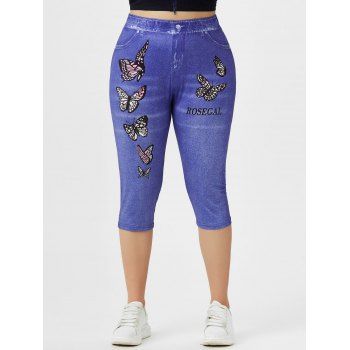 

Plus Size 3D Butterfly Logo Print Capri Jeggings, Blue