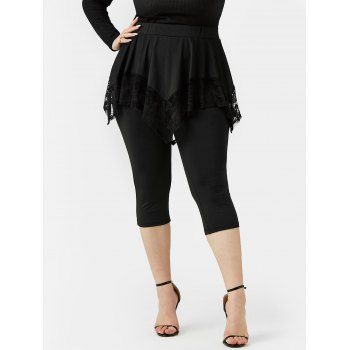 

Plus Size Lace Insert Cropped Skirted Pants, Black