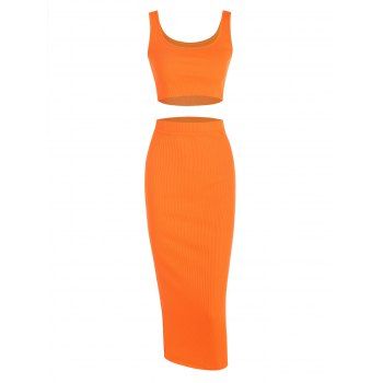 

Ribbed Maxi Skirt Set, Dark orange