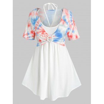 

Plus Size Tie Dye Faux Twinset Top, Multicolor