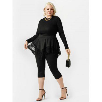 Plus Size Lace Insert Cropped Skirted Pants