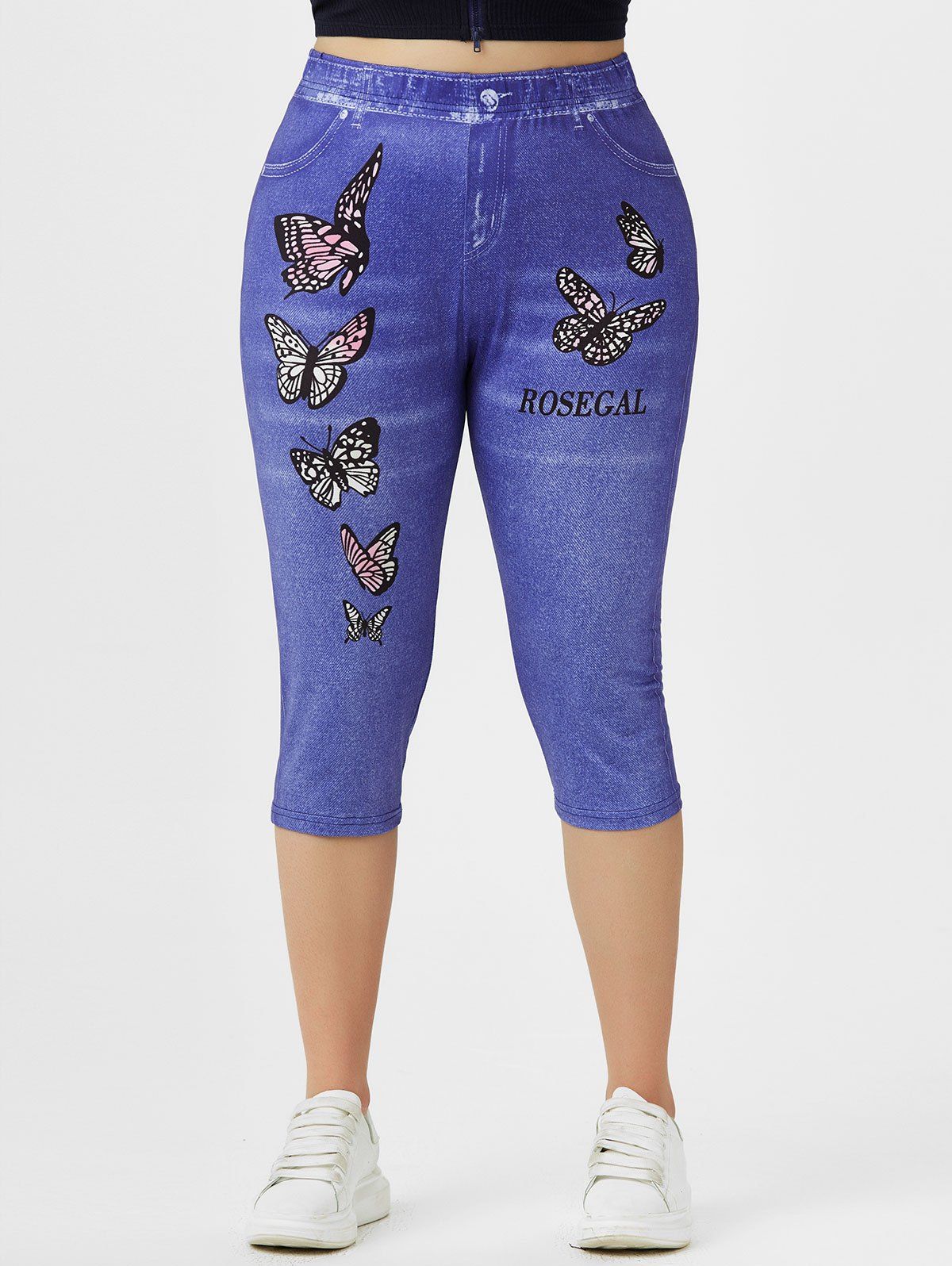Legging Corsaire à Imprimé 3D Papillon Logo de Grande Taille - Bleu 2X